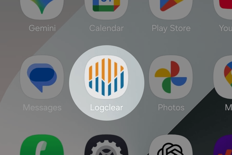 Logclear mobile app on phone home screen