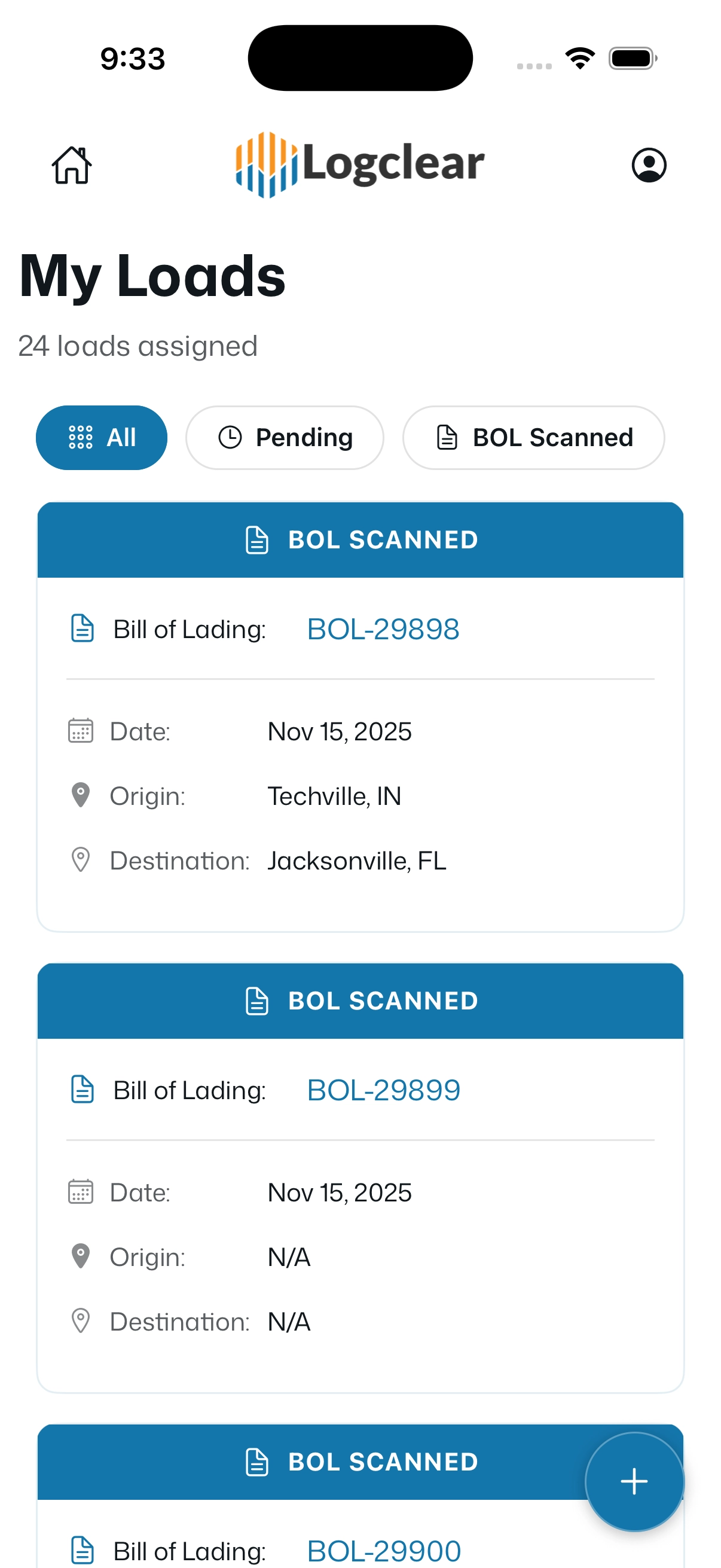 Logclear mobile app - BOL scanner