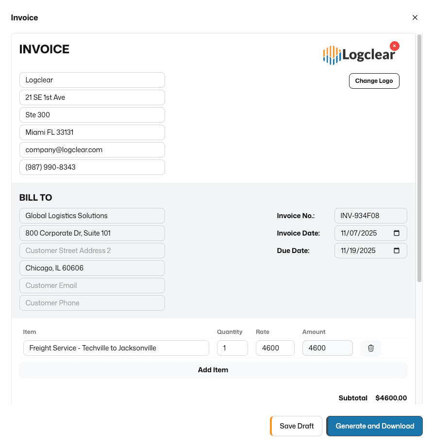 Instant Invoice Generation